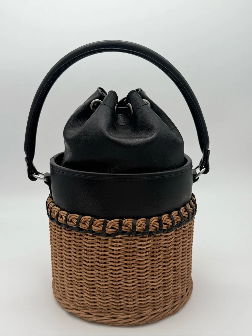 Saint Laurent Black & Tan Wicker Bucket Bag - Picture 4 of 16